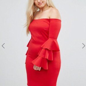 Club L Plus Bardot Mini Dress With Exaggerated Lay